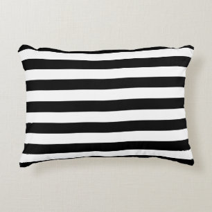 Trendy Black and White Wide Horizontal Stripes Decorative Cushion