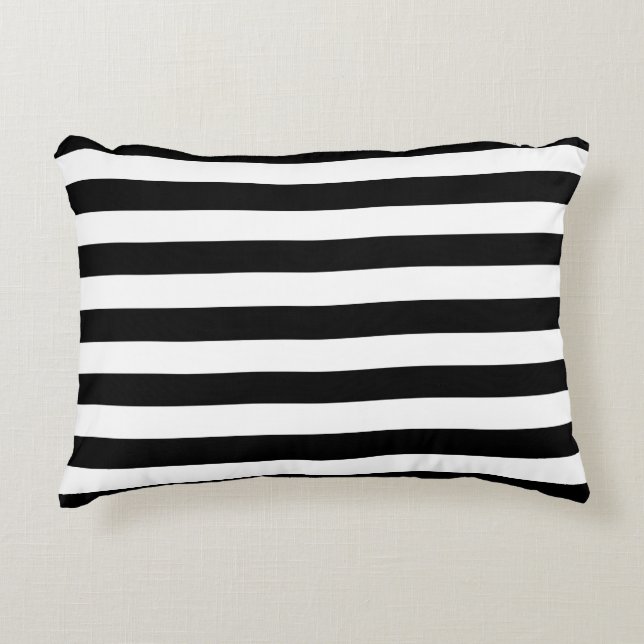 Trendy Black and White Wide Horizontal Stripes Decorative Cushion (Front)
