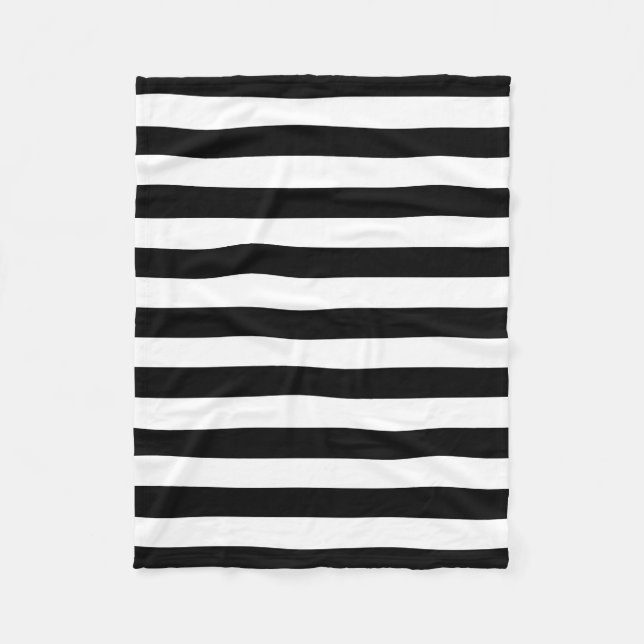 Trendy Black and White Wide Horizontal Stripes Fleece Blanket (Front)