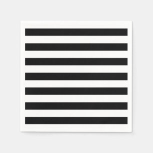 Trendy Black and White Wide Horizontal Stripes Napkin