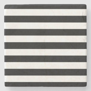 Trendy Black and White Wide Horizontal Stripes Stone Coaster
