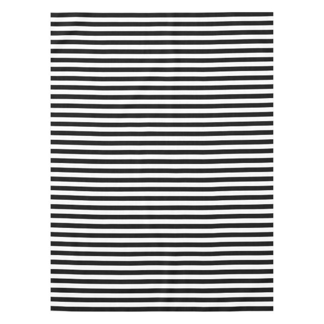 Trendy Black and White Wide Horizontal Stripes Tablecloth (Front)