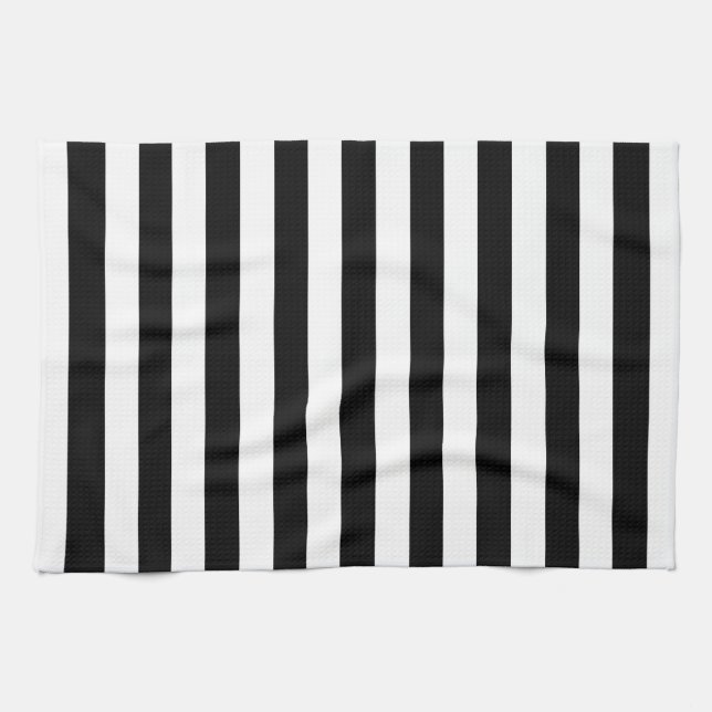 Trendy Black and White Wide Horizontal Stripes Tea Towel (Horizontal)