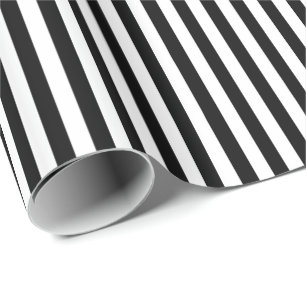 Trendy Black and White Wide Horizontal Stripes Wrapping Paper