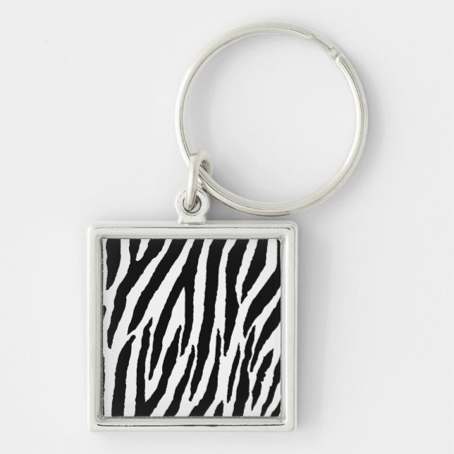 Trendy Black And White Zebra Pattern Key Ring (Front)