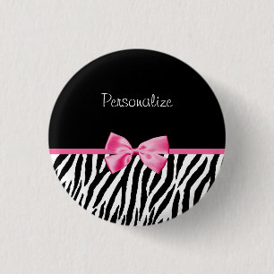 Trendy Black And White Zebra Print Pink Ribbon 3 Cm Round Badge