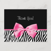 Trendy Black And White Zebra Print Pink Ribbon