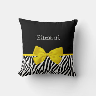 Trendy Black And White Zebra Print Yellow Ribbon Cushion