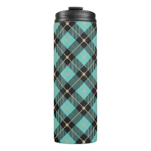 Trendy Black Aqua Plaid Pattern Thermal Tumbler
