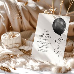 Trendy Black Balloon 60th Birthday Invitation