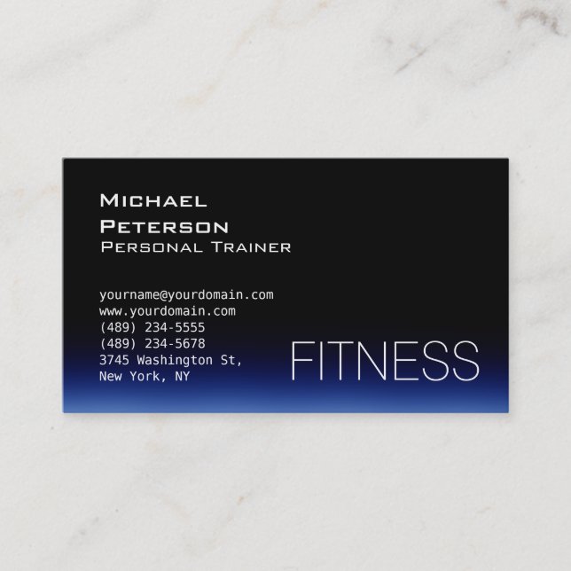 Trendy Black Blue Fitness Sport Business Card (Front)