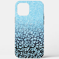 Trendy Black & Blue Glitter Ombre Leopard Print
