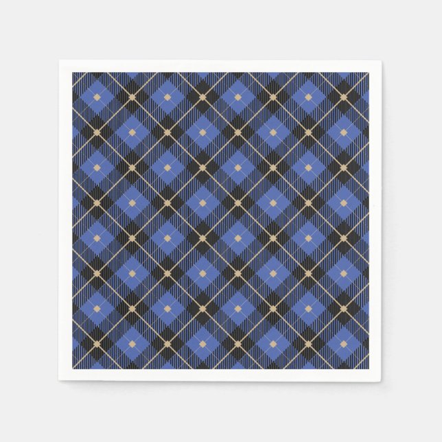 Trendy Black Blue Plaid Pattern Napkin (Front)