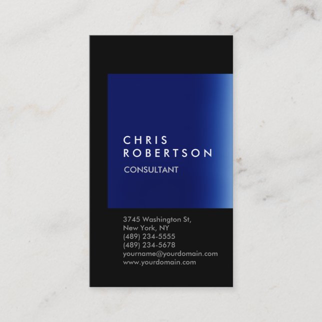 Trendy Black Blue Stripe Consultant Business Card (Front)