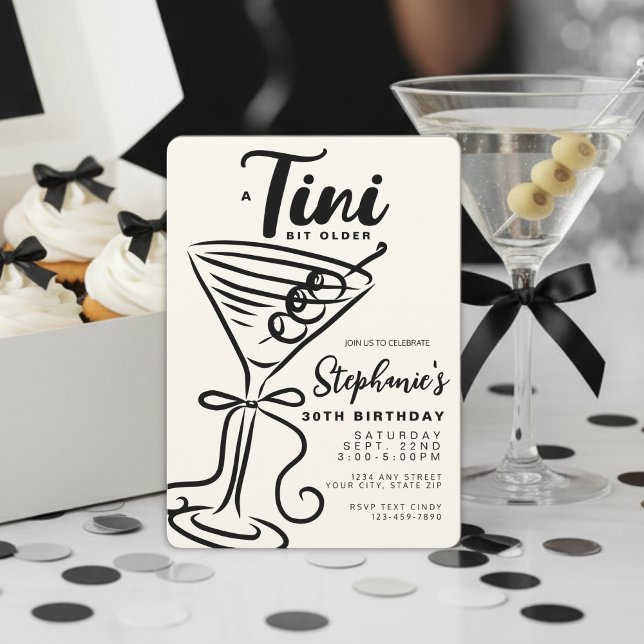 Trendy Black Bow Tini Bit Older 30th Birthday Invitation (Creator Uploaded)