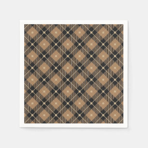 Trendy Black Brown Plaid Napkin