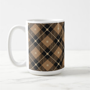 Trendy Black Brown Plaid Pattern Coffee Mug
