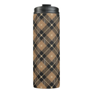 Trendy Black Brown Plaid Pattern Thermal Tumbler