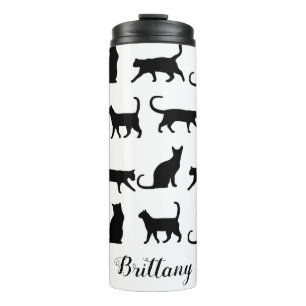 Trendy Black Cat Silhouettes Personalised Thermal Tumbler