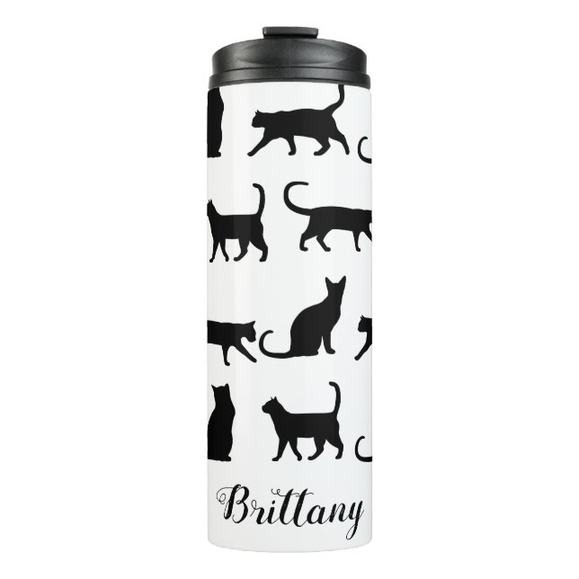 Trendy Black Cat Silhouettes | Personalised Thermal Tumbler (Front)
