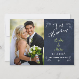 Trendy Black Chalkboard   Photo   Just Married Announcement