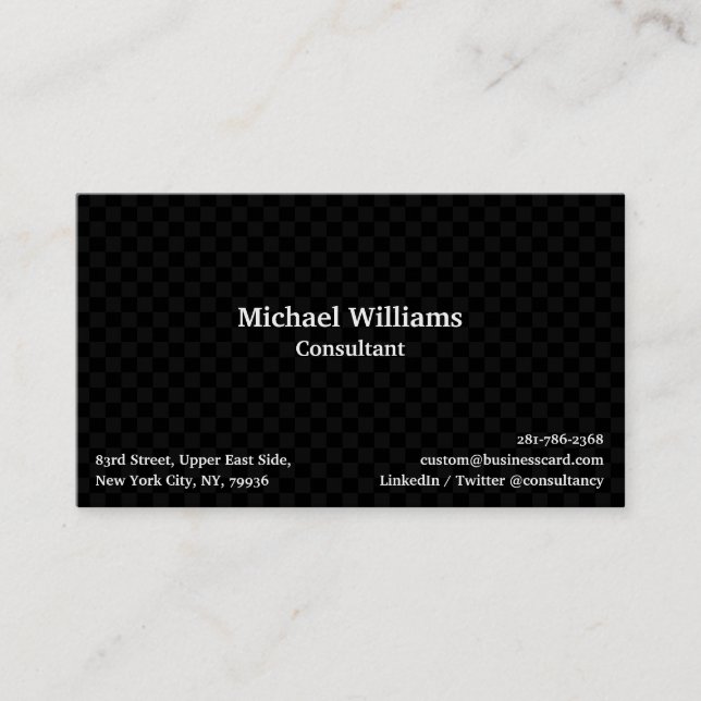 Trendy Black Chequered Geometric Pattern Modern Business Card (Front)