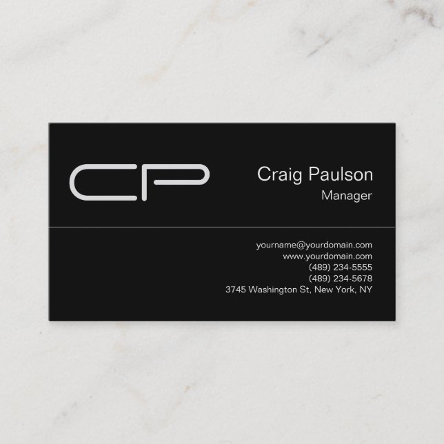 Trendy Black Chic Monogram Business Card (Front)