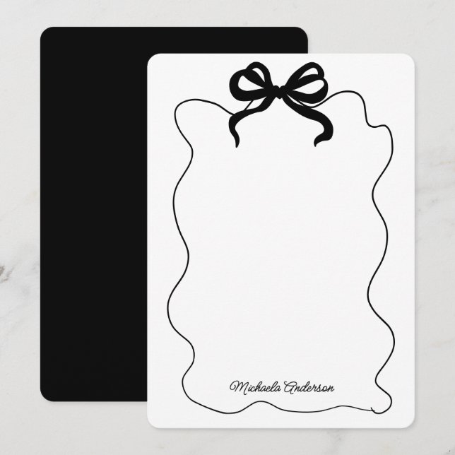 Trendy Black Coquette Bow & Squiggle Frame Card (Front/Back)