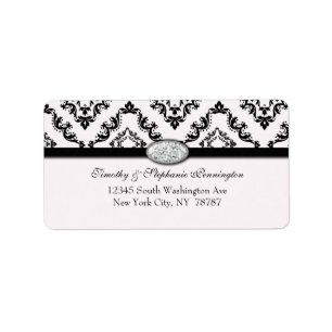 Trendy black damask diamond address label