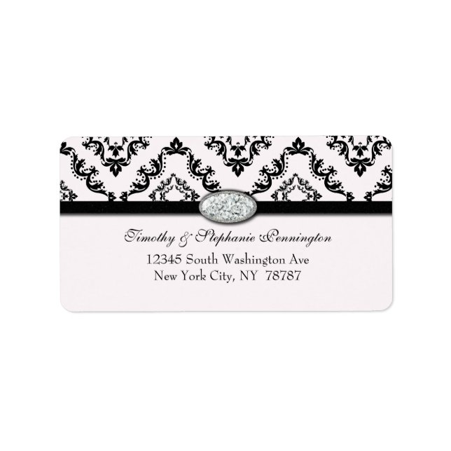 Trendy black damask diamond address label (Front)