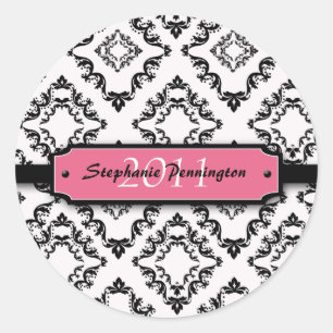 Trendy black damask graduation personalise sticker