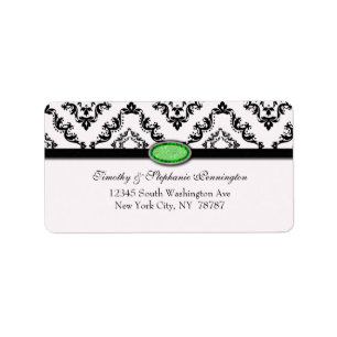 Trendy black damask lime jewel avery address label