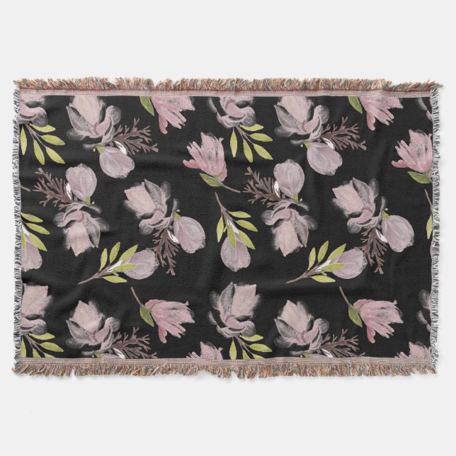 Trendy black floral Beautiful pattern modern decor Throw Blanket (Front)