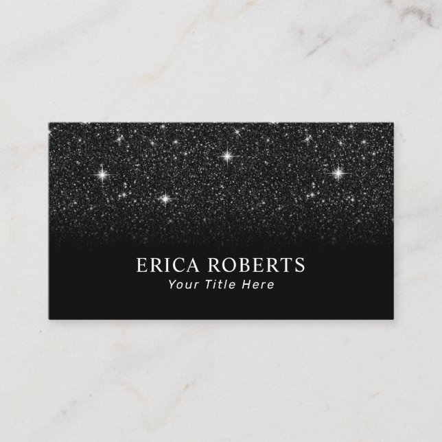Trendy Black Glitter Elegant Minimalist Business Card (Front)