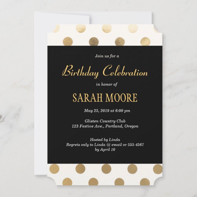 Trendy Black Glitter Gold Feminine Party Invites (Front)