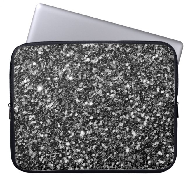 Trendy Black Glitter White Sparks Laptop Sleeve (Front)