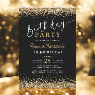 Trendy Black Gold 18th Glitter Any Age Birthday  Invitation
