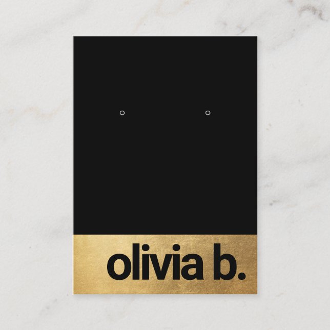 Trendy Black Gold Earring Bold Font  Business Card (Front)