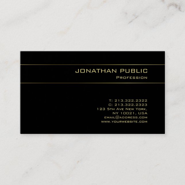 Trendy Black Gold Effect Artistic Plain Luxury Business Card (Front)