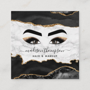Trendy Black & Gold Girly Makeup Artist Square Business Card