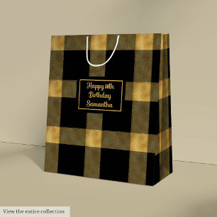 Trendy Black Gold Glitter 50th Birthday Gift Bag