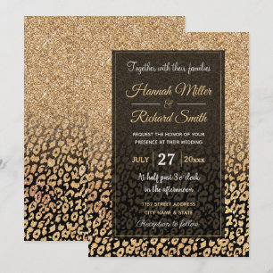 Trendy Black Gold Glitter Leopard Ombre Invitation