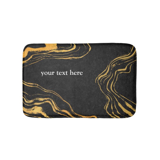 Trendy Black Gold Luxury Monogrammed Bath Mat (Front)