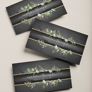 Trendy Black & Gold - Modern Foliage Business Card