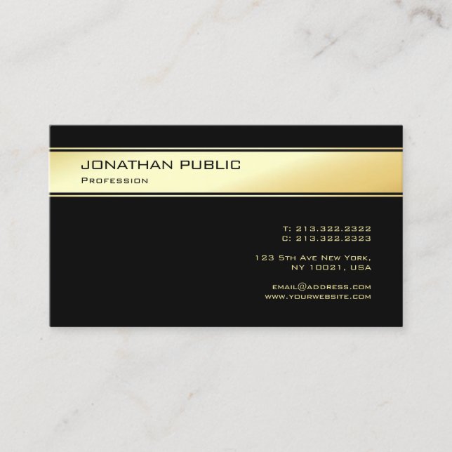 Trendy Black & Gold Modern Simple Template Elegant Business Card (Front)