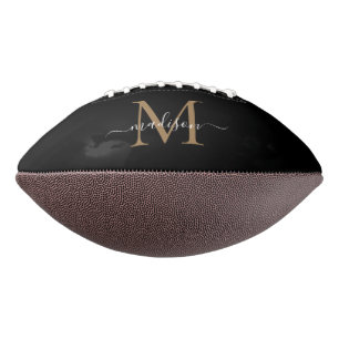 Trendy Black Gold Monogram Girly Feminine Script American Football