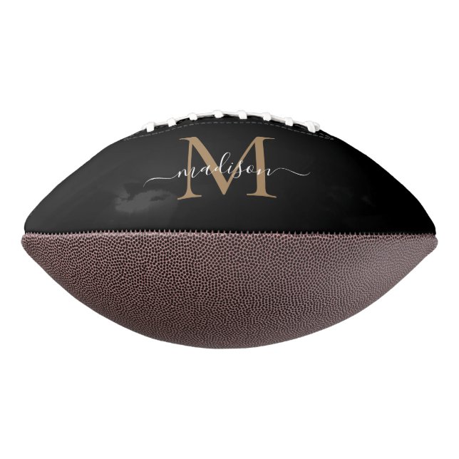 Trendy Black Gold Monogram Girly Feminine Script American Football (Rotated 270)