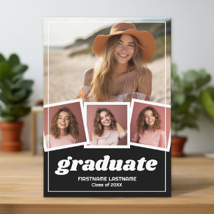 Trendy Black Graduation Party 4 Photo Invitation