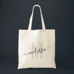 Trendy Black Gray Modern Monogram Custom Tote Bag<br><div class="desc">Personalized Monogram and Name Custom Tote Bag with editable text in black and gray on a tan canvas reusable tote.</div>