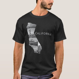 Trendy Black Grey California State Map USA T-Shirt